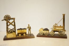 2 Brass coal mining figures