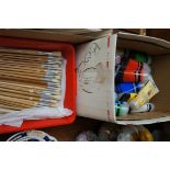 Large box of unopened acrylic paints & quantity of