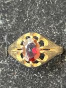 9ct gold ring set with red stone Size S 2.2g