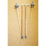 2 Brass handle walking sticks & 2 fencing foils