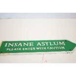 Cast iron sign Insane Asylum