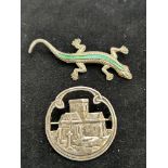 Silver & enamel brooch in the form of a lizard & 1