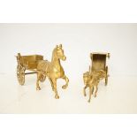 2 brass horse & carriages