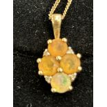 9ct Gold chain & pendant, pendant set with 4 opals