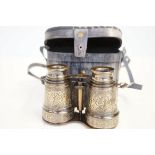 Brass binoculars in leather case royal navy