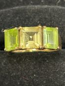9ct Gold ring set with 2 peridot & citrine stones