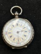 Ladies silver fob watch working