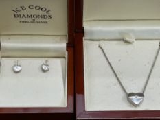 Silver & diamond necklace, pendant & earring set