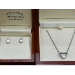 Silver & diamond necklace, pendant & earring set