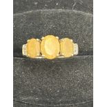 10ct Gold ring set with orange opal & diamond Size