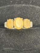 10ct Gold ring set with orange opal & diamond Size