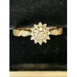 9ct Gold diamond cluster ring Size M 2.4g