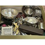 Large box of unsorted costume jewellery & silver p