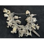 Large & heavy silver charm bracelet Weight 131g