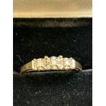 9ct Gold ring set with 3 diamonds Size O 1.6g