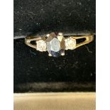 9ct Gold ring set wth sapphires & 2 cz stones Size