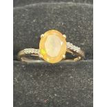 9ct gold ring set with Opal & diamond Size S