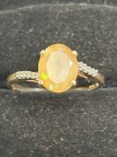 9ct gold ring set with Opal & diamond Size S