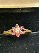 9ct Gold ring set with rubies & diamond Size Q 2.1