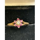 9ct Gold ring set with rubies & diamond Size Q 2.1