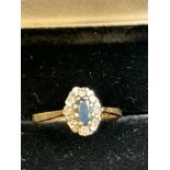 9ct Gold ring set with sapphire & diamonds Size K