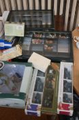 Box of collectable vehicles & 2 display cases