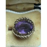 9ct Gold large amethyst stone ring Size M 5.3g