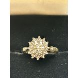 9ct Gold diamond cluster ring Size M 2.2g