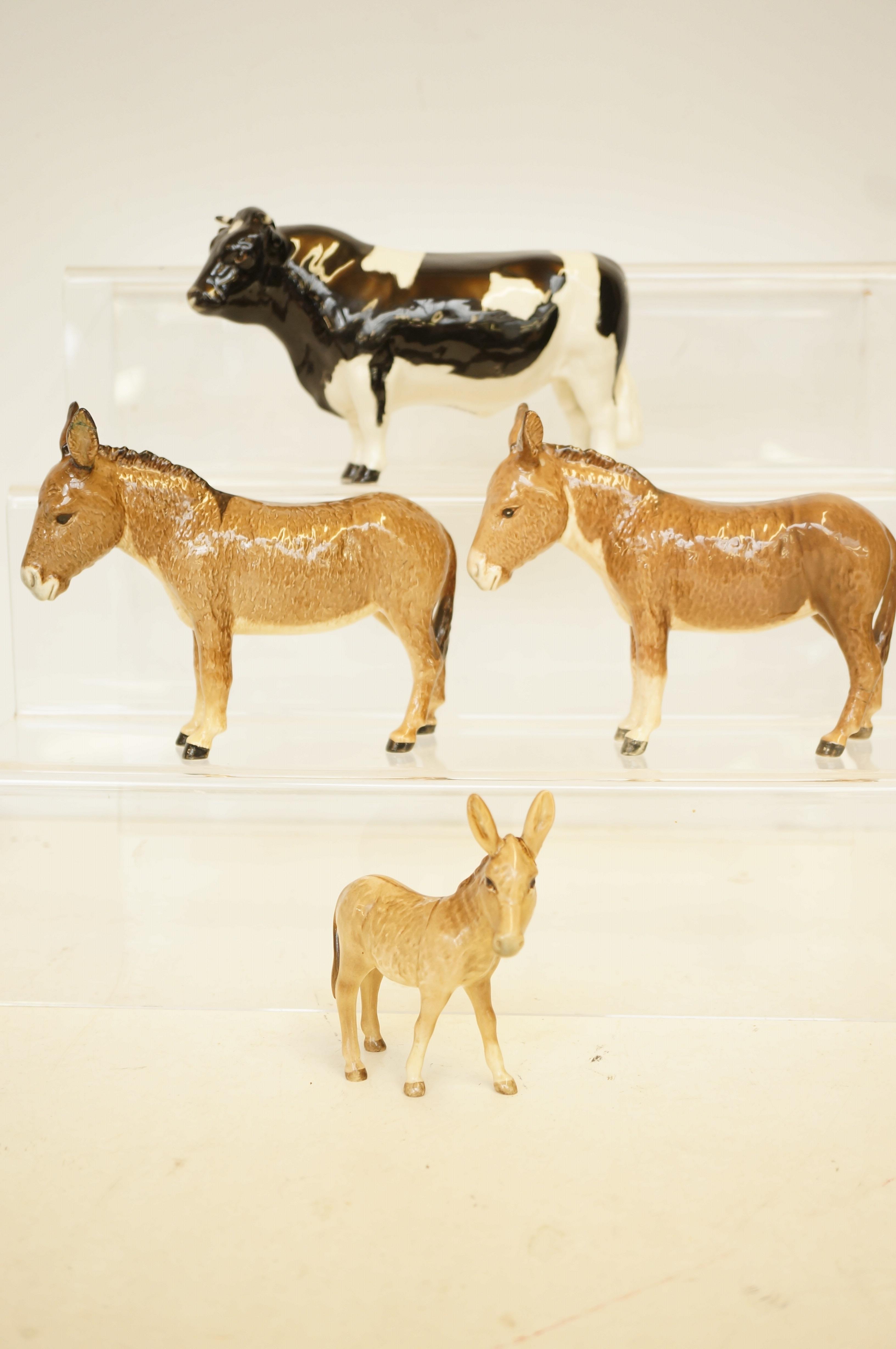 Beswick champion coddington bull, 3x Beswick donke