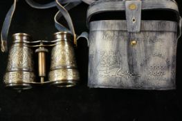 Brass binoculars in leather case royal navy