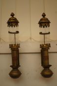 Pair of brass & glass wall lanterns