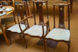 Art nouveau 2 Stand chairs & 1 carver with whip lash design & inlaid mother of pearl