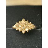 9ct Gold champagne diamond cluster ring Size M 2.7