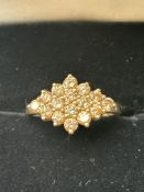 9ct Gold champagne diamond cluster ring Size M 2.7