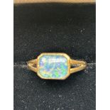 9ct Gold ring set with blue opal Size O 2g