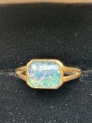 9ct Gold ring set with blue opal Size O 2g