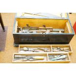 Early carpenters tool box containing vintage tools