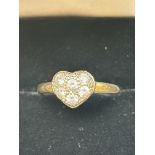 9ct Gold heart shaped ring set with cz stones Size