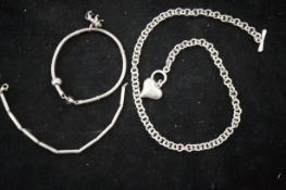 2 Silver bangles & silver necklace