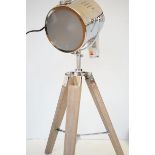 Tripod table lamp new chrome & wooden base