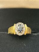 18ct Gold ring set with sapphire & diamonds Size K