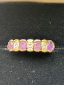 9ct Gold ring set with amethyst & diamonds Size O