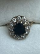 9ct gold ring set with black opal & cz stones Size