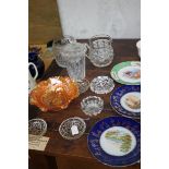 Collection of glass ware to include cabinet plates
