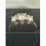9ct Gold ring set with 3 white stones Size N