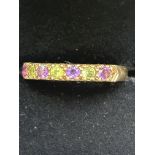 9ct Gold ring set with amethyst & peridots Size Q