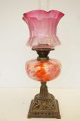 Early 20th century oil lamp with glass reservoir