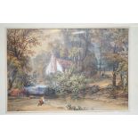 Watercolour forrest & fishing scene - no signature