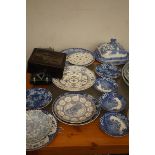 Blue & white ceramics to include wall clock & jewe