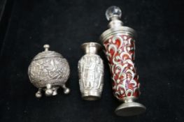 White metal perfume bottle & 2 others